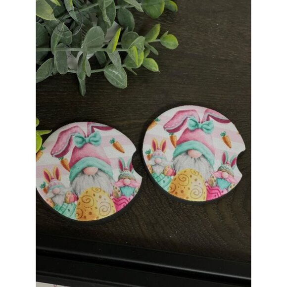 Easter Bunny-Themed Car Coasters With Gnome & Egg Design - Picture 1 of 1